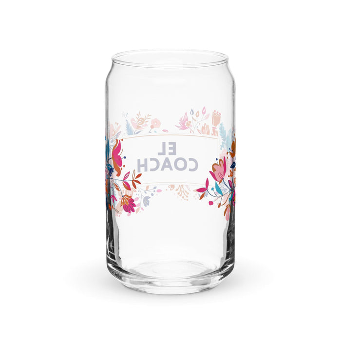 Pieza de arte exclusiva de El Coach, vaso de vidrio con forma de lata, regalo para el hogar, la oficina, el trabajo, el orgullo mexicano, vaso de vidrio con caligrafía única en su tipo | E22