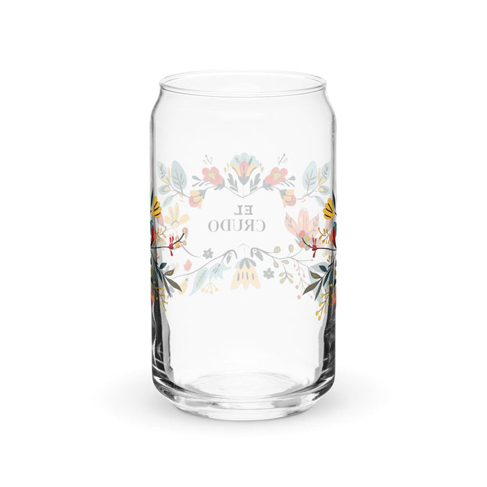 Pieza de arte exclusiva de El Crudo, vaso de vidrio con forma de lata para el hogar, la oficina, el trabajo, el orgullo mexicano y español, vaso de vidrio con caligrafía única en su tipo | E3