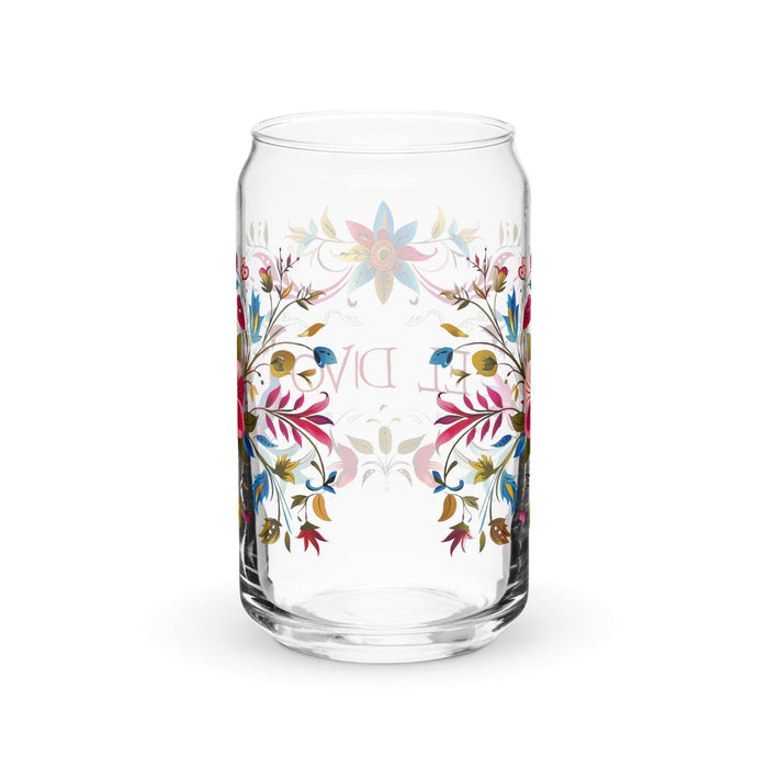 Pieza de arte exclusiva de El Divo, vaso de vidrio con forma de lata, regalo para el hogar, la oficina, el trabajo, el orgullo mexicano, vaso de vidrio con caligrafía única en su tipo | E18