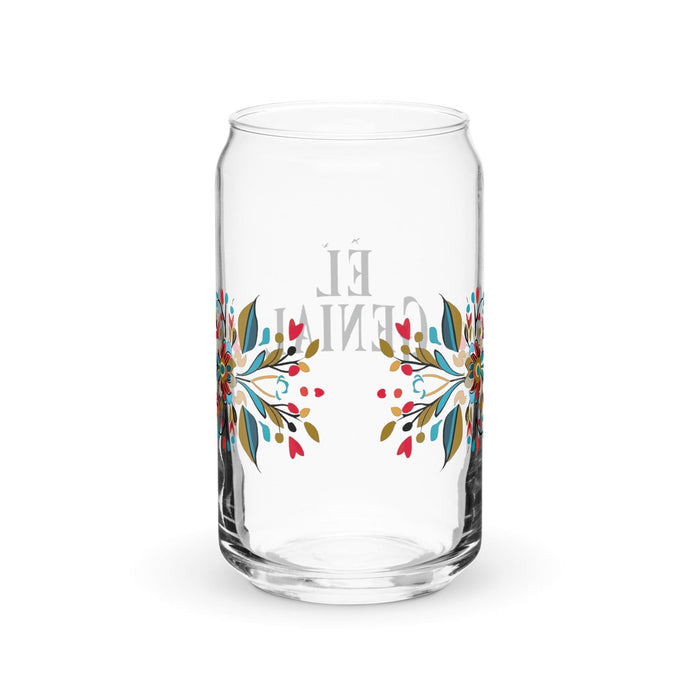 El Genial Exclusive Art Piece Can-Shaped Glass Home Office Work Mexican Spanish Pride Gift Cup One-Of-A-Kind Calligraphy Glass | E4