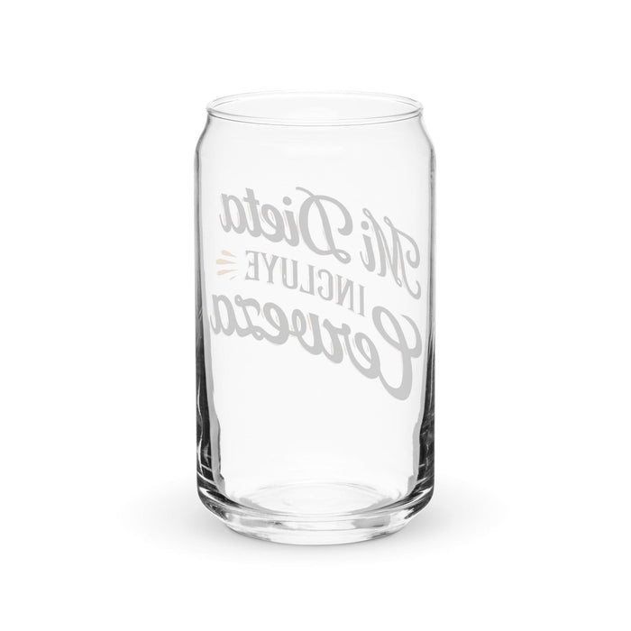 Mi Dieta Incluye Cerveza Exclusive Art Piece Can-Shaped Glass Home Office Work Mexican Spanish Pride Gift Cup One-Of-A-Kind Calligraphy Glass | M23