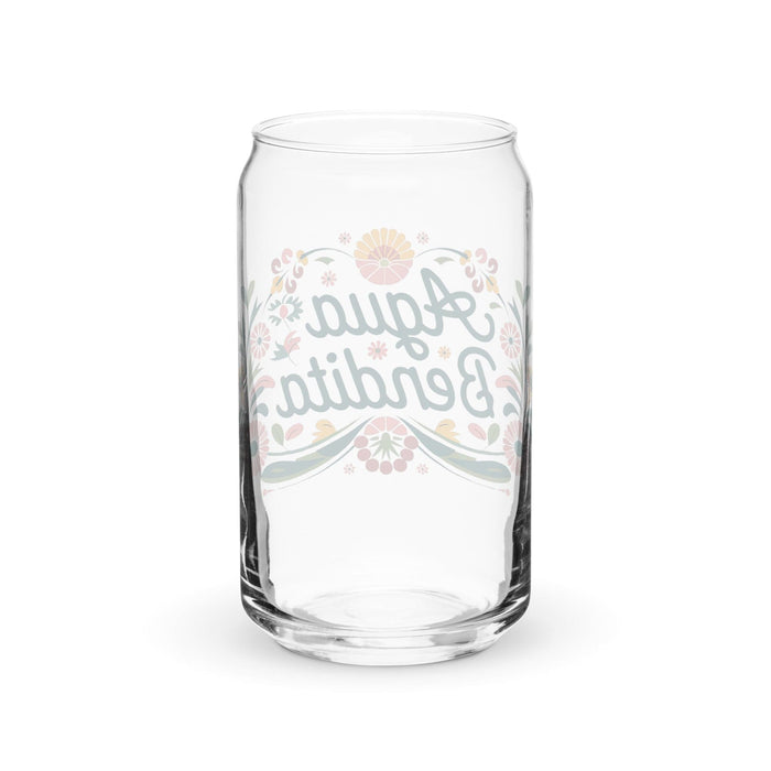 Agua Bendita Exklusives Kunstwerk, Dosenförmiges Glas, für Zuhause, Büro, Arbeit, mexikanischer und spanischer Stolz, Geschenktasse, einzigartiges Kalligraphieglas | A35