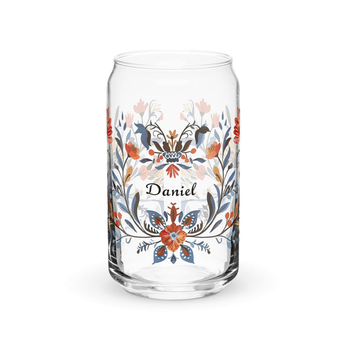 Pieza de arte exclusiva con nombre de Daniel, vaso de vidrio con forma de lata, regalo para el hogar, la oficina, el trabajo, el orgullo mexicano y español, vaso de vidrio con caligrafía única | D2