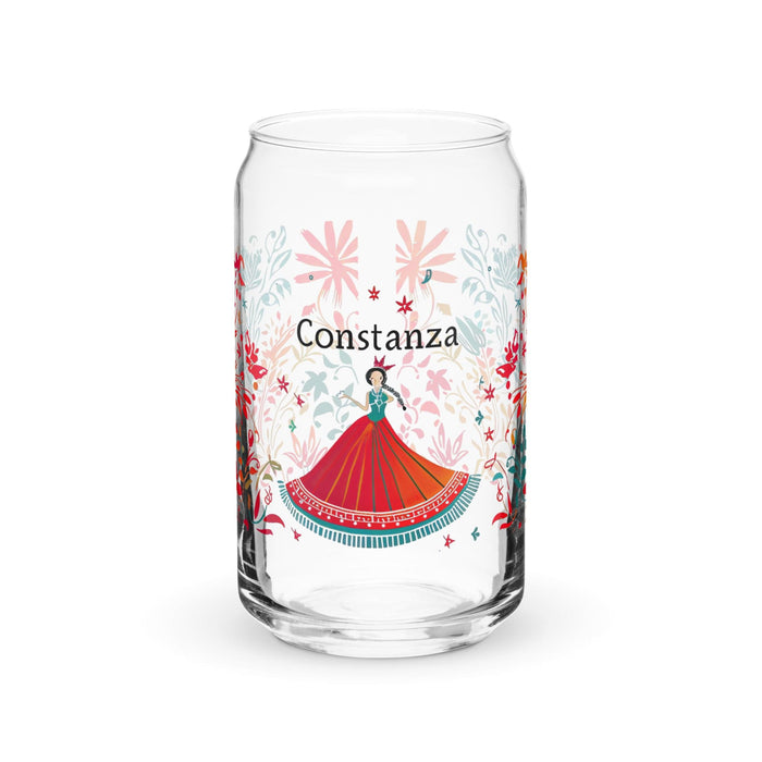 Pieza de arte con nombre exclusivo de Constanza, vaso de vidrio con forma de lata, regalo para el hogar, la oficina, el trabajo, el orgullo mexicano y español, vaso de vidrio con caligrafía única en su tipo | C27