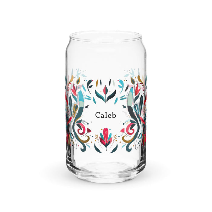 Caleb Exclusive Name Art Piece Can-Shaped Glass Home Office Work Mexican Spanish Pride Gift Cup One-Of-A-Kind Calligraphy Glass | C1