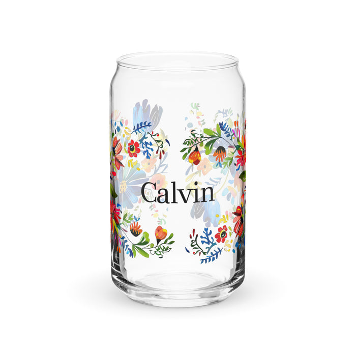 Calvin Exclusive Name Art Piece Can-Shaped Glass Home Office Work Mexican Spanish Pride Gift Cup One-Of-A-Kind Calligraphy Glass | C7