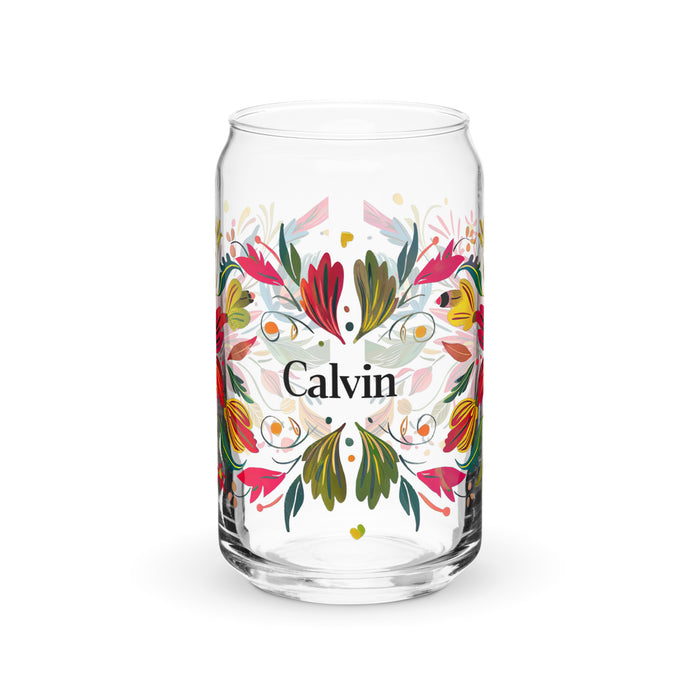 Calvin Exclusive Name Art Piece Can-Shaped Glass Home Office Work Mexican Spanish Pride Gift Cup One-Of-A-Kind Calligraphy Glass | C14