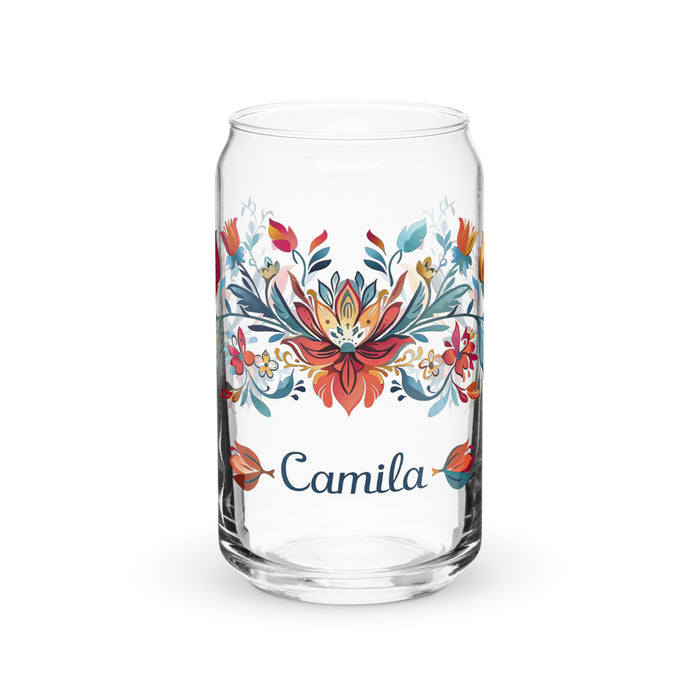 Camila Exclusive Name Art Piece Can-Shaped Glass Home Office Work Mexican Spanish Pride Gift Cup One-Of-A-Kind Calligraphy Glass | C17