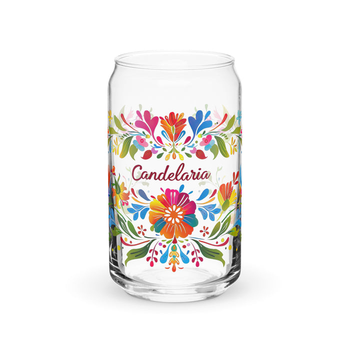 Candelaria Exclusive Name Art Piece Can-Shaped Glass Home Office Work Mexican Spanish Pride Gift Cup One-Of-A-Kind Calligraphy Glass | C2