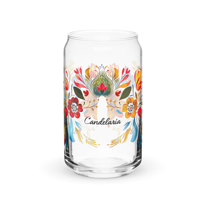 Candelaria Exclusive Name Art Piece Can-Shaped Glass Home Office Work Mexican Spanish Pride Gift Cup One-Of-A-Kind Calligraphy Glass | C5