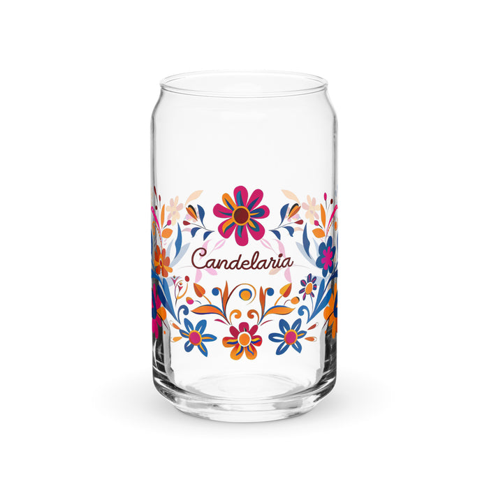 Candelaria Exclusive Name Art Piece Can-Shaped Glass Home Office Work Mexican Spanish Pride Gift Cup One-Of-A-Kind Calligraphy Glass | C6