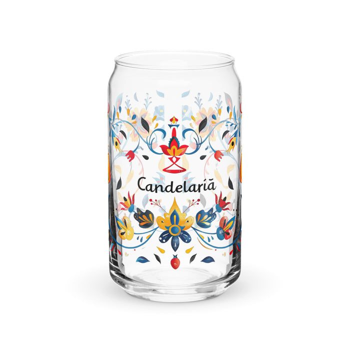 Candelaria Exclusive Name Art Piece Can-Shaped Glass Home Office Work Mexican Spanish Pride Gift Cup One-Of-A-Kind Calligraphy Glass | C10