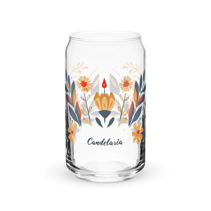 Candelaria Exclusive Name Art Piece Can-Shaped Glass Home Office Work Mexican Spanish Pride Gift Cup One-Of-A-Kind Calligraphy Glass | C13