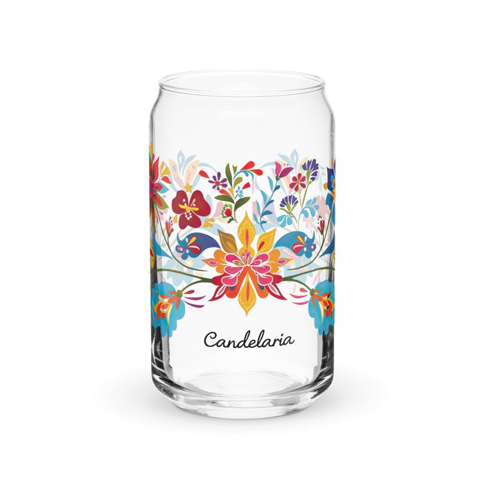 Candelaria Exclusive Name Art Piece Can-Shaped Glass Home Office Work Mexican Spanish Pride Gift Cup One-Of-A-Kind Calligraphy Glass | C14