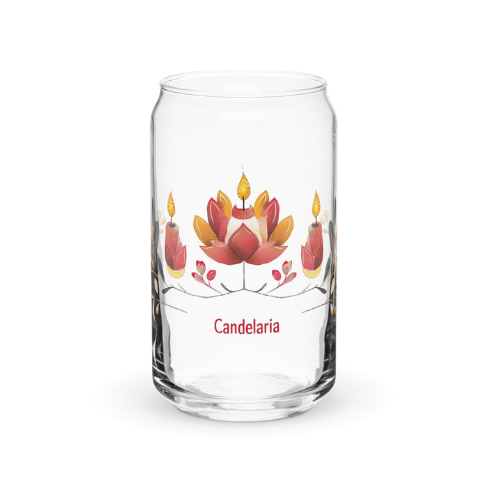 Candelaria Exclusive Name Art Piece Can-Shaped Glass Home Office Work Mexican Spanish Pride Gift Cup One-Of-A-Kind Calligraphy Glass | C15