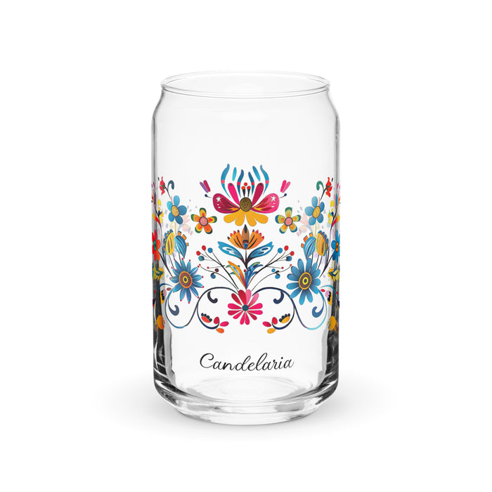 Candelaria Exclusive Name Art Piece Can-Shaped Glass Home Office Work Mexican Spanish Pride Gift Cup One-Of-A-Kind Calligraphy Glass | C16