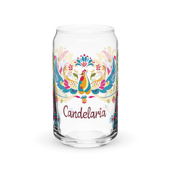 Candelaria Exclusive Name Art Piece Can-Shaped Glass Home Office Work Mexican Spanish Pride Gift Cup One-Of-A-Kind Calligraphy Glass | C18