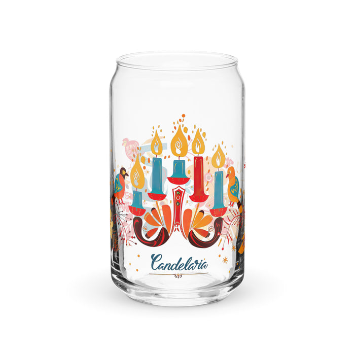 Candelaria Exclusive Name Art Piece Can-Shaped Glass Home Office Work Mexican Spanish Pride Gift Cup One-Of-A-Kind Calligraphy Glass | C23