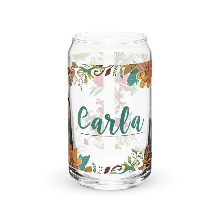 Carla Exclusive Name Art Piece Can-Shaped Glass Home Office Work Mexican Spanish Pride Gift Cup One-Of-A-Kind Calligraphy Glass | C3