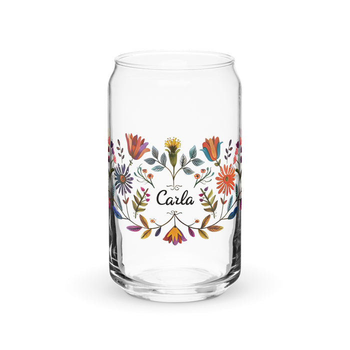 Carla Exclusive Name Art Piece Can-Shaped Glass Home Office Work Mexican Spanish Pride Gift Cup One-Of-A-Kind Calligraphy Glass | C7