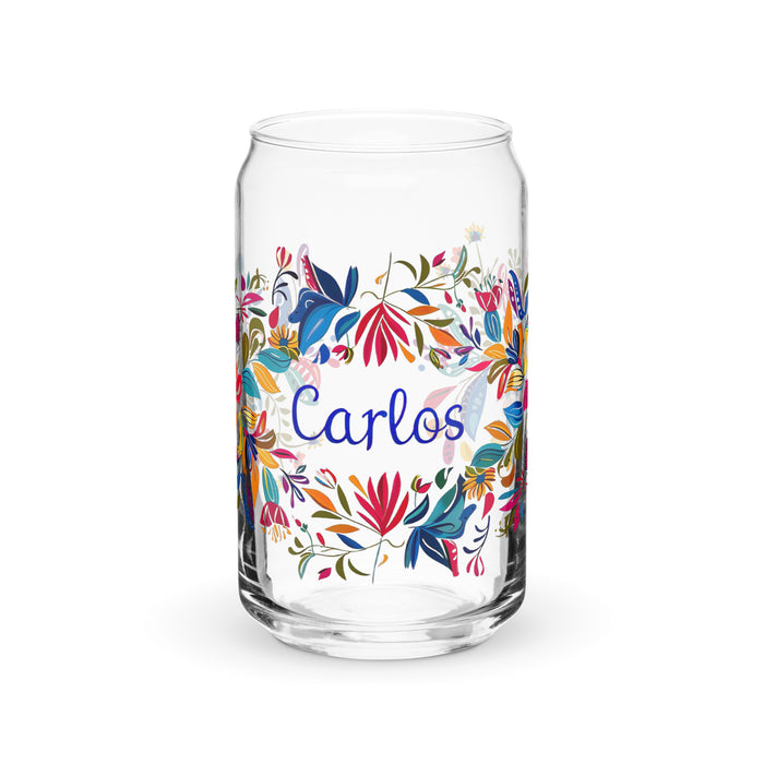 Carlos Exclusive Name Art Piece Can-Shaped Glass Home Office Work Mexican Spanish Pride Gift Cup One-Of-A-Kind Calligraphy Glass | C1