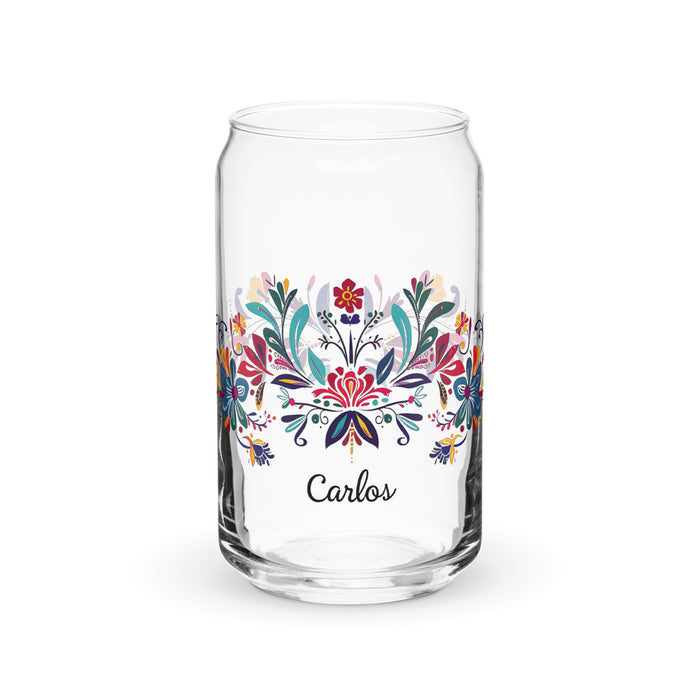 Carlos Exclusive Name Art Piece Can-Shaped Glass Home Office Work Mexican Spanish Pride Gift Cup One-Of-A-Kind Calligraphy Glass | C2