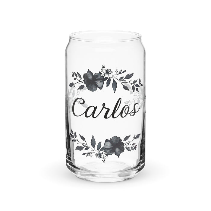 Carlos Exclusive Name Art Piece Can-Shaped Glass Home Office Work Mexican Spanish Pride Gift Cup One-Of-A-Kind Calligraphy Glass | C3