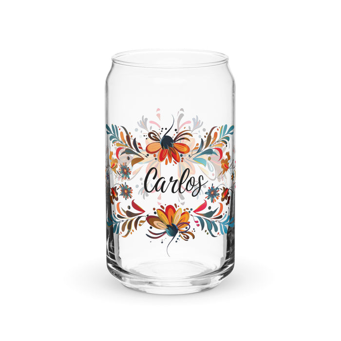 Carlos Exclusive Name Art Piece Can-Shaped Glass Home Office Work Mexican Spanish Pride Gift Cup One-Of-A-Kind Calligraphy Glass | C5