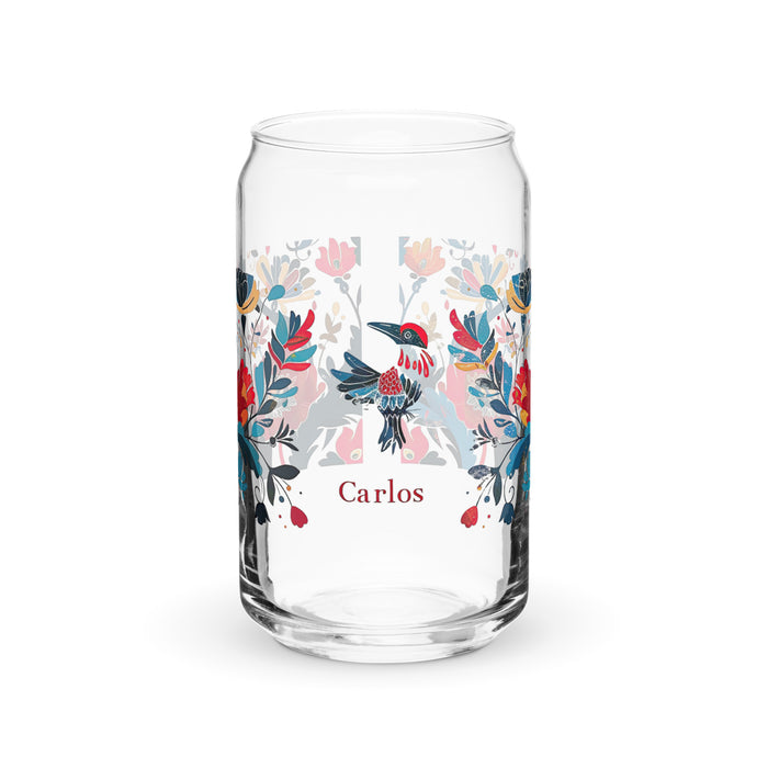 Carlos Exclusive Name Art Piece Can-Shaped Glass Home Office Work Mexican Spanish Pride Gift Cup One-Of-A-Kind Calligraphy Glass | C7