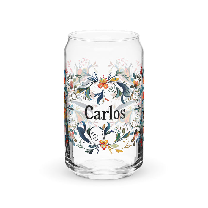 Carlos Exclusive Name Art Piece Can-Shaped Glass Home Office Work Mexican Spanish Pride Gift Cup One-Of-A-Kind Calligraphy Glass | C8