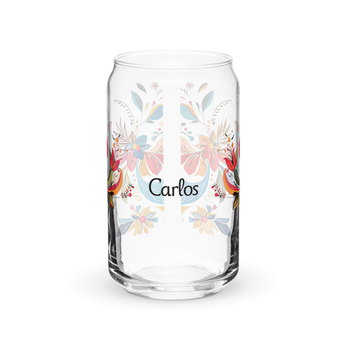 Carlos Exclusive Name Art Piece Can-Shaped Glass Home Office Work Mexican Spanish Pride Gift Cup One-Of-A-Kind Calligraphy Glass | C9