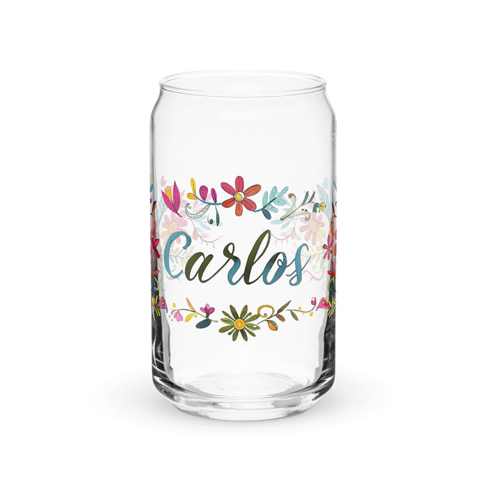 Carlos Exclusive Name Art Piece Can-Shaped Glass Home Office Work Mexican Spanish Pride Gift Cup One-Of-A-Kind Calligraphy Glass | C10