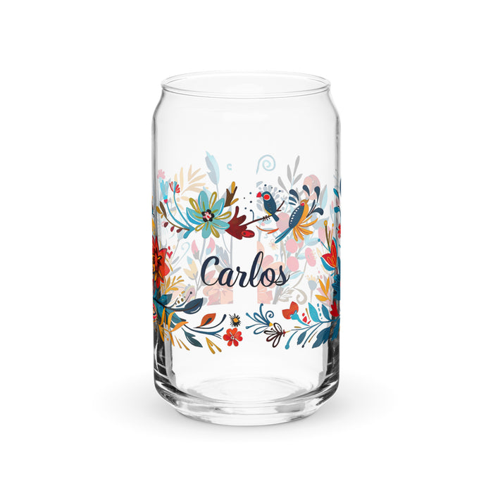 Carlos Exclusive Name Art Piece Can-Shaped Glass Home Office Work Mexican Spanish Pride Gift Cup One-Of-A-Kind Calligraphy Glass | C11