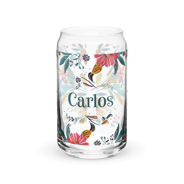 Carlos Exclusive Name Art Piece Can-Shaped Glass Home Office Work Mexican Spanish Pride Gift Cup One-Of-A-Kind Calligraphy Glass | C12