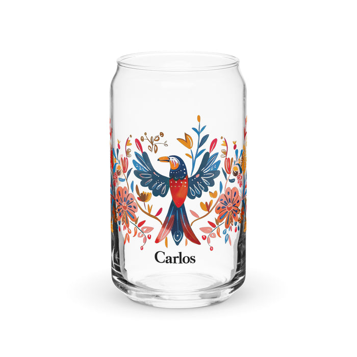 Carlos Exclusive Name Art Piece Can-Shaped Glass Home Office Work Mexican Spanish Pride Gift Cup One-Of-A-Kind Calligraphy Glass | C14