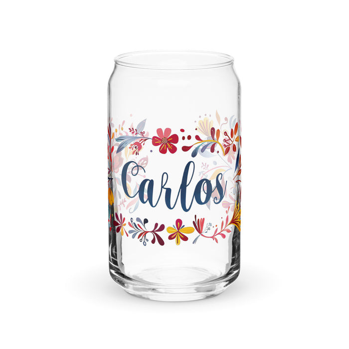 Carlos Exclusive Name Art Piece Can-Shaped Glass Home Office Work Mexican Spanish Pride Gift Cup One-Of-A-Kind Calligraphy Glass | C17