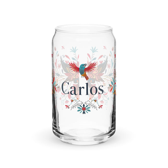 Carlos Exclusive Name Art Piece Can-Shaped Glass Home Office Work Mexican Spanish Pride Gift Cup One-Of-A-Kind Calligraphy Glass | C18