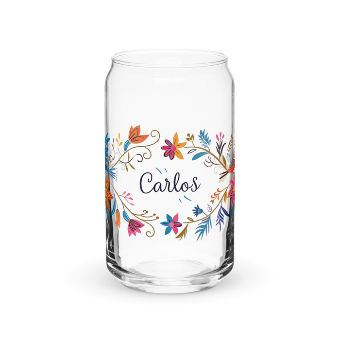 Carlos Exclusive Name Art Piece Can-Shaped Glass Home Office Work Mexican Spanish Pride Gift Cup One-Of-A-Kind Calligraphy Glass | C21