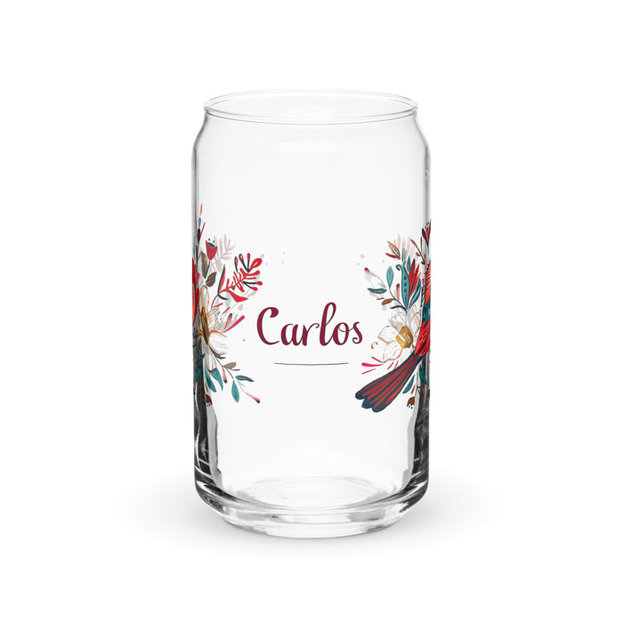 Carlos Exclusive Name Art Piece Can-Shaped Glass Home Office Work Mexican Spanish Pride Gift Cup One-Of-A-Kind Calligraphy Glass | C23