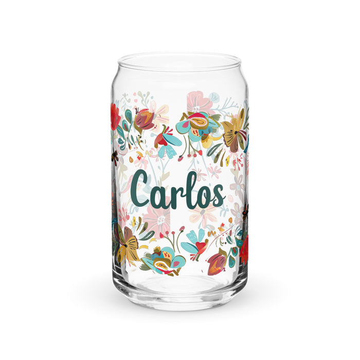 Carlos Exclusive Name Art Piece Can-Shaped Glass Home Office Work Mexican Spanish Pride Gift Cup One-Of-A-Kind Calligraphy Glass | C25