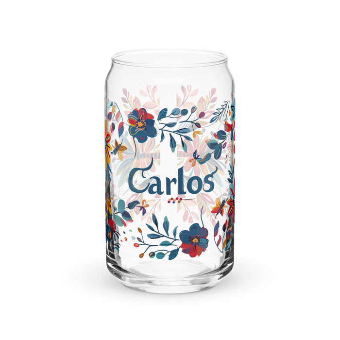 Carlos Exclusive Name Art Piece Can-Shaped Glass Home Office Work Mexican Spanish Pride Gift Cup One-Of-A-Kind Calligraphy Glass | C28