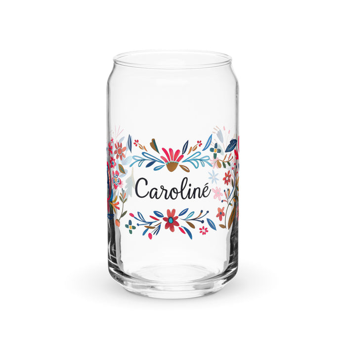 Caroline Exclusive Name Art Piece Can-Shaped Glass Home Office Work Mexican Spanish Pride Gift Cup One-Of-A-Kind Calligraphy Glass | C3