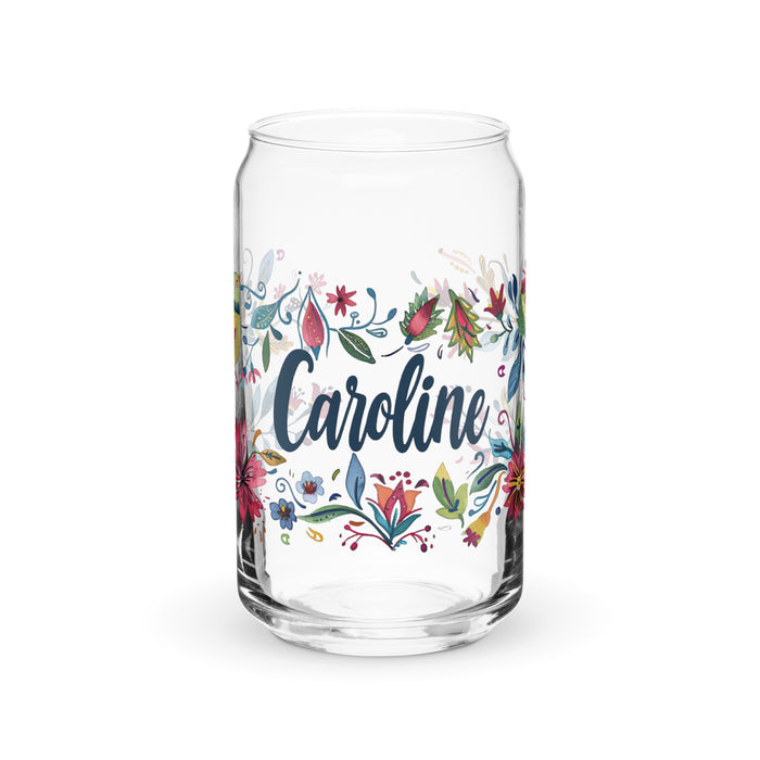 Caroline Exclusive Name Art Piece Can-Shaped Glass Home Office Work Mexican Spanish Pride Gift Cup One-Of-A-Kind Calligraphy Glass | C5