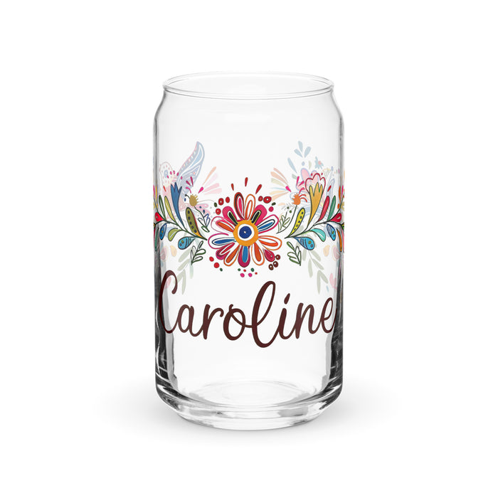 Caroline Exclusive Name Art Piece Can-Shaped Glass Home Office Work Mexican Spanish Pride Gift Cup One-Of-A-Kind Calligraphy Glass | C12