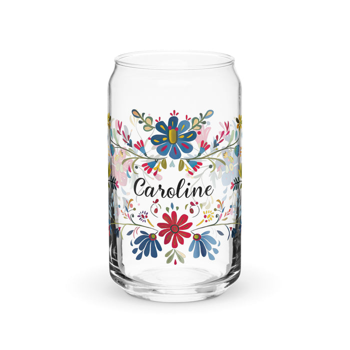 Caroline Exclusive Name Art Piece Can-Shaped Glass Home Office Work Mexican Spanish Pride Gift Cup One-Of-A-Kind Calligraphy Glass | C13