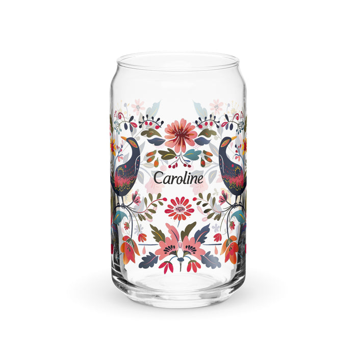 Caroline Exclusive Name Art Piece Can-Shaped Glass Home Office Work Mexican Spanish Pride Gift Cup One-Of-A-Kind Calligraphy Glass | C15