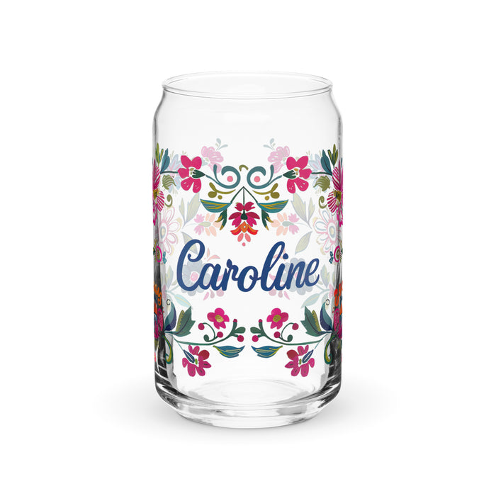 Caroline Exclusive Name Art Piece Can-Shaped Glass Home Office Work Mexican Spanish Pride Gift Cup One-Of-A-Kind Calligraphy Glass | C22