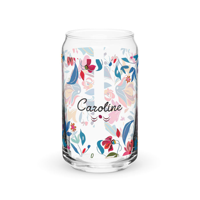 Caroline Exclusive Name Art Piece Can-Shaped Glass Home Office Work Mexican Spanish Pride Gift Cup One-Of-A-Kind Calligraphy Glass | C23