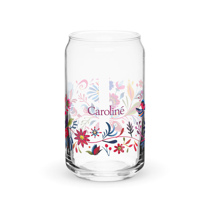 Caroline Exclusive Name Art Piece Can-Shaped Glass Home Office Work Mexican Spanish Pride Gift Cup One-Of-A-Kind Calligraphy Glass | C24