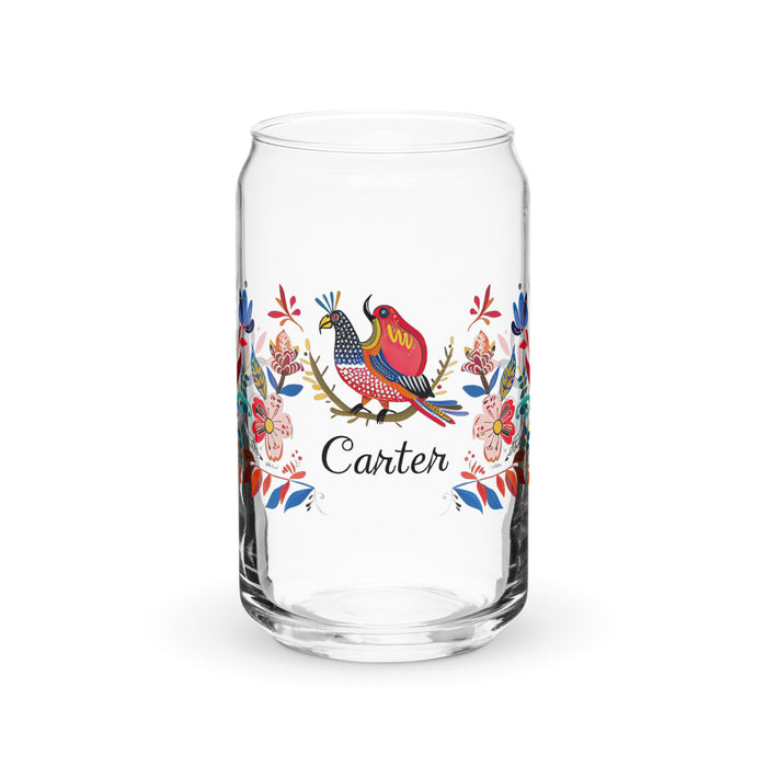 Carter Exclusive Name Art Piece Can-Shaped Glass Home Office Work Mexican Spanish Pride Gift Cup One-Of-A-Kind Calligraphy Glass | C8